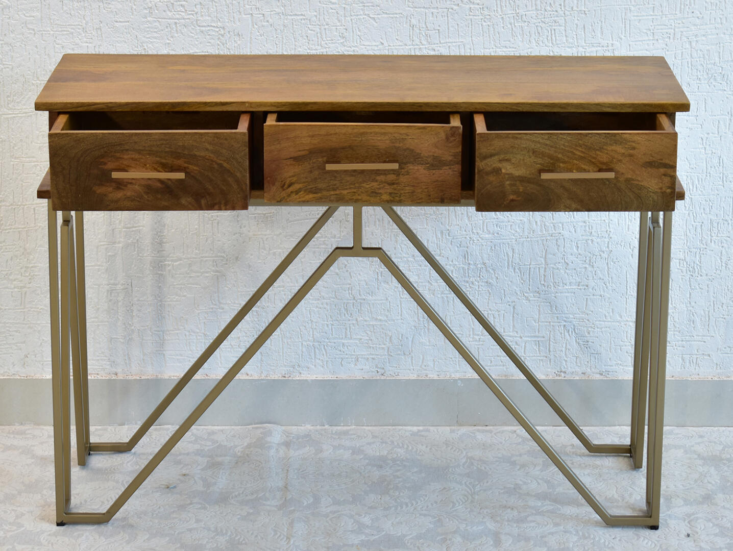 CASINO Console Hall brown Table with Golden Finish